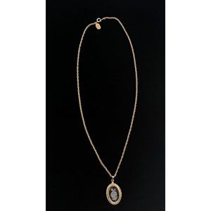 Vintage Parklane Gold Necklace with Glass Pendant Rose